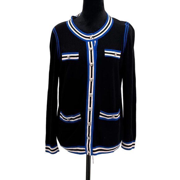 2?$18 SALE! Talbots‎ Cardigan Sweater Womens M Striped Buttons Preppy Old Money - Picture 1 of 7
